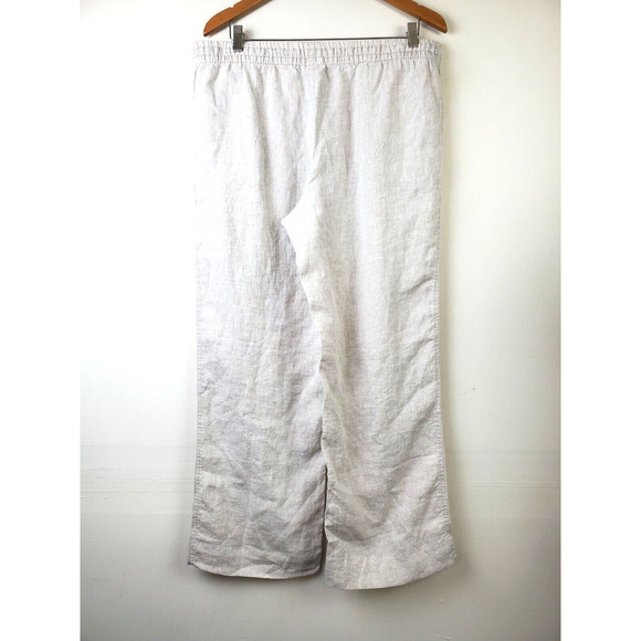 L.L. Bean Pants Womens 14 Beige Linen Elastic Waist Wide Leg Pockets Neutral - Picture 4 of 10